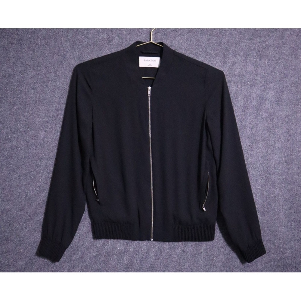 Babaton Jacket Women XS Black Full Zip Mock Neck Bomber Aritzia Lightweight EUC